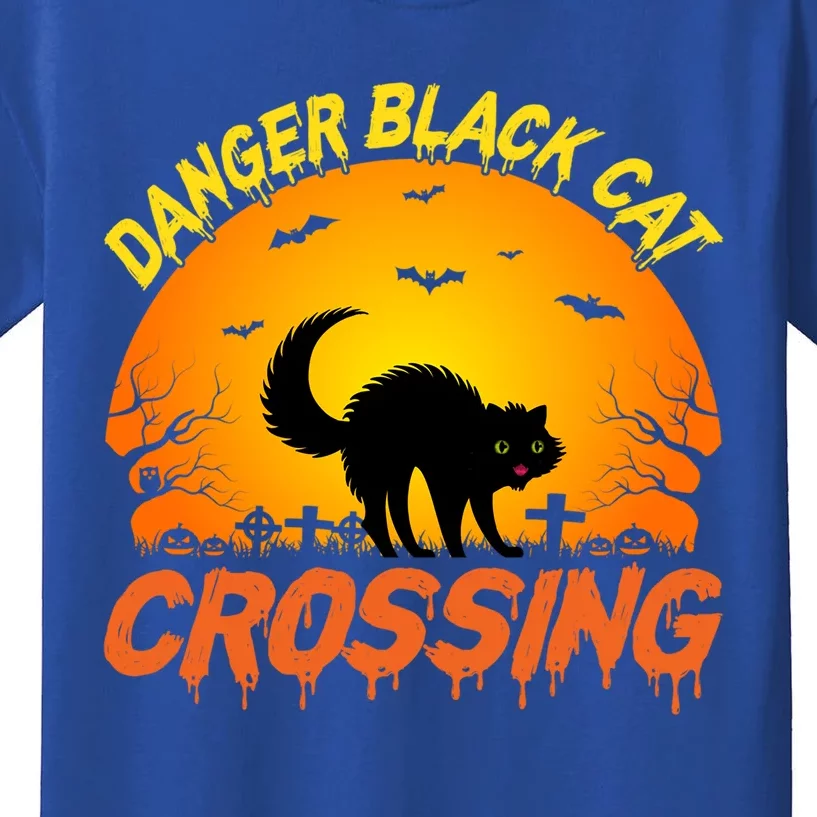 Danger Black Cat Crossing Halloween Costume Cute Gift Kids T-Shirt