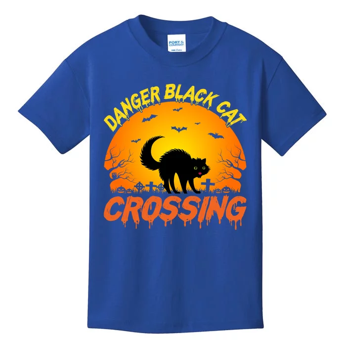 Danger Black Cat Crossing Halloween Costume Cute Gift Kids T-Shirt