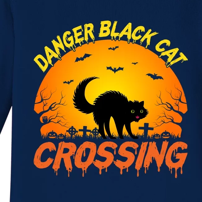 Danger Black Cat Crossing Halloween Costume Cute Gift Baby Long Sleeve Bodysuit