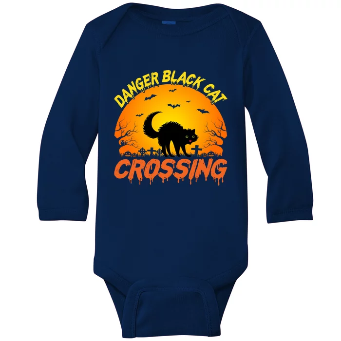 Danger Black Cat Crossing Halloween Costume Cute Gift Baby Long Sleeve Bodysuit