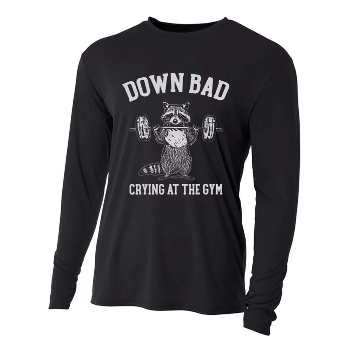 Down Bad Crying At The Gym Racoon Meme Cooling Performance Long Sleeve Crew