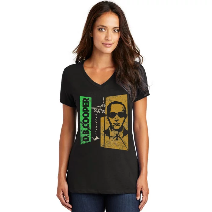 D. B. Cooper Skyjacker Hijack Retro 60s Style Graphic Women's V-Neck T-Shirt