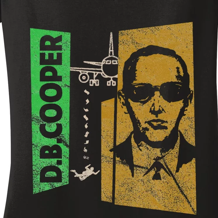 D. B. Cooper Skyjacker Hijack Retro 60s Style Graphic Women's V-Neck T-Shirt