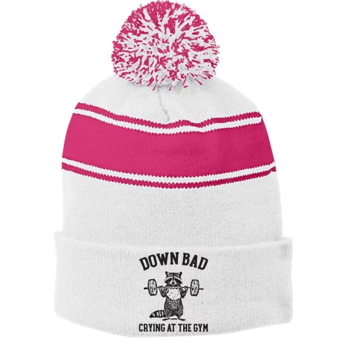 Down Bad Crying At The Gym Stripe Pom Pom Beanie