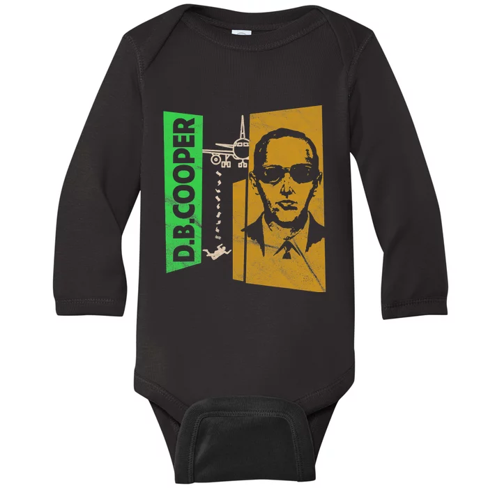 D B Cooper Skyjacker Hijack Retro 60s Style Graphic Baby Long Sleeve Bodysuit