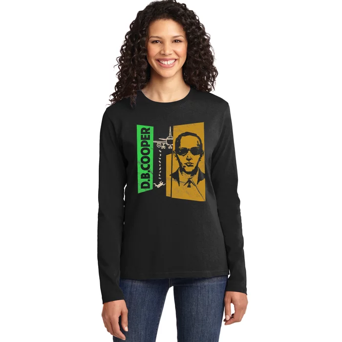 D B Cooper Skyjacker Hijack Retro 60s Style Graphic Ladies Long Sleeve Shirt