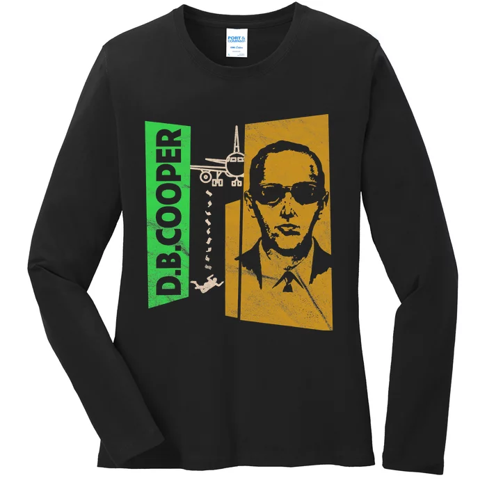 D B Cooper Skyjacker Hijack Retro 60s Style Graphic Ladies Long Sleeve Shirt