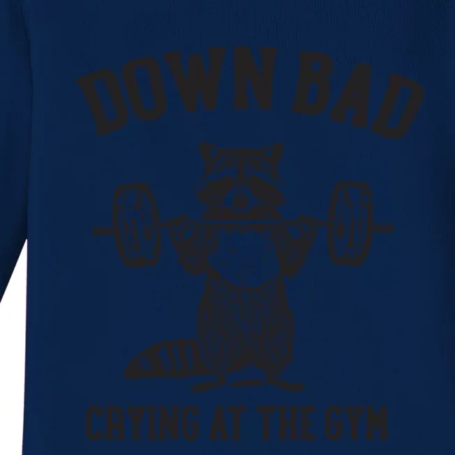 Down Bad Crying At The Gym Racoon Meme Ttpd Baby Long Sleeve Bodysuit