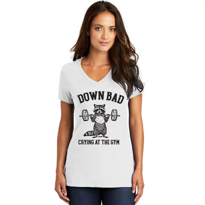 Down Bad Crying At The Gym Racoon Meme Ttpd Women's V-Neck T-Shirt