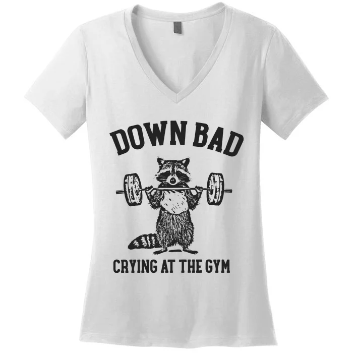 Down Bad Crying At The Gym Racoon Meme Ttpd Women's V-Neck T-Shirt