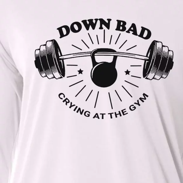 Down Bad Crying At The Gym Funny Workout Ttpd Cooling Performance Long Sleeve Crew