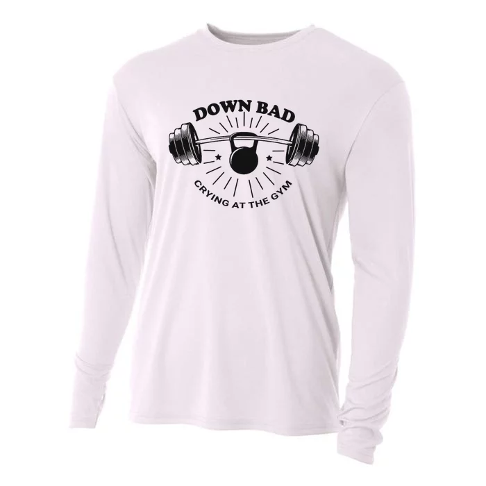 Down Bad Crying At The Gym Funny Workout Ttpd Cooling Performance Long Sleeve Crew