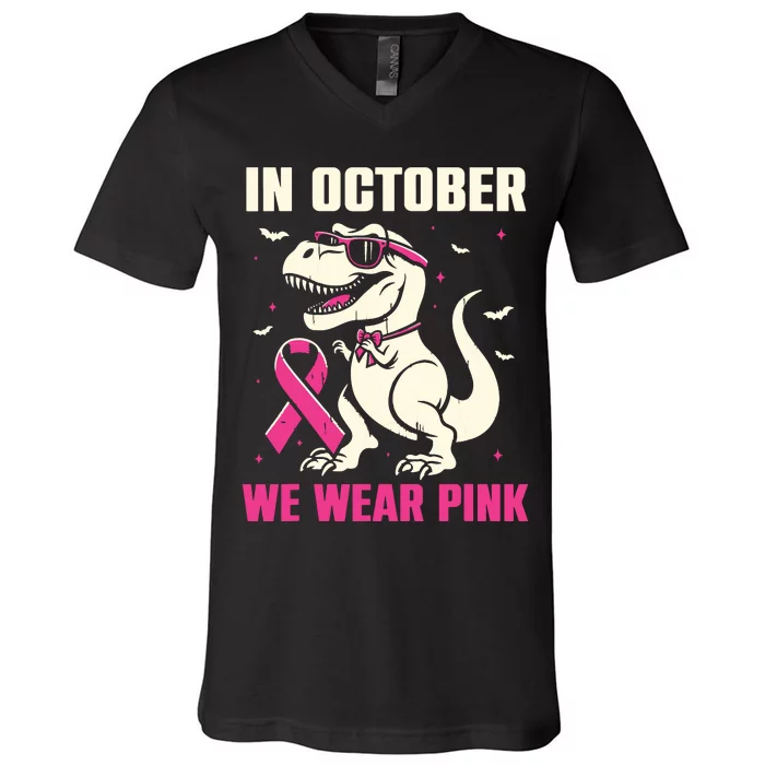 Dinosaur Breast Cancer Awareness V-Neck T-Shirt