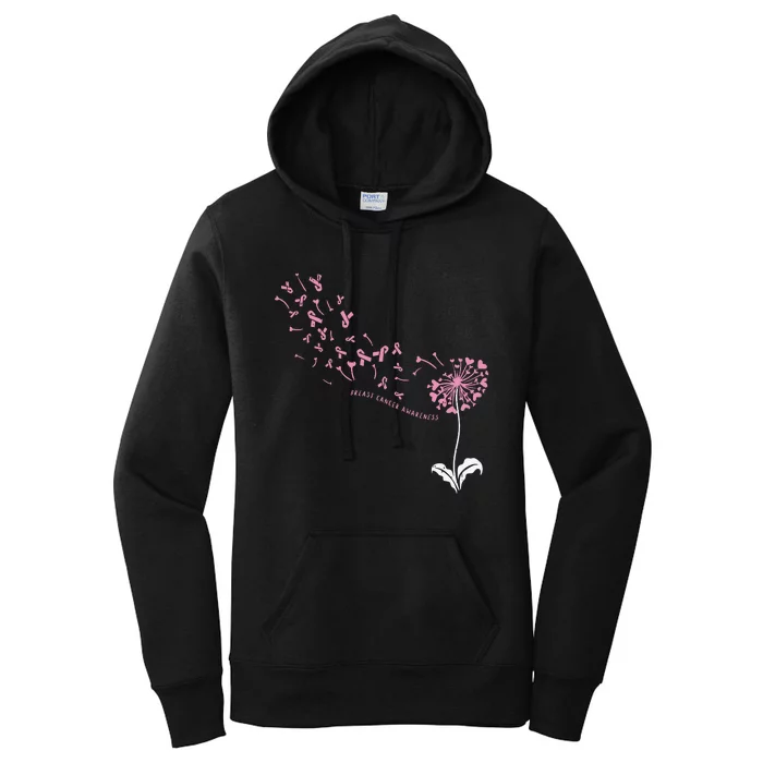 Dandelion Breast Cancer Awareness Pink Ribbon Support Gift Women's Pullover Hoodie