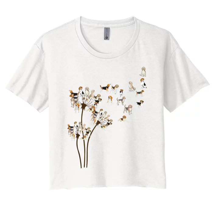 Dandelions Beagle Dog Women's Crop Top Tee