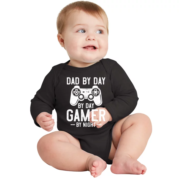 Dad By Day By Day Gamer By Night Gift Baby Long Sleeve Bodysuit