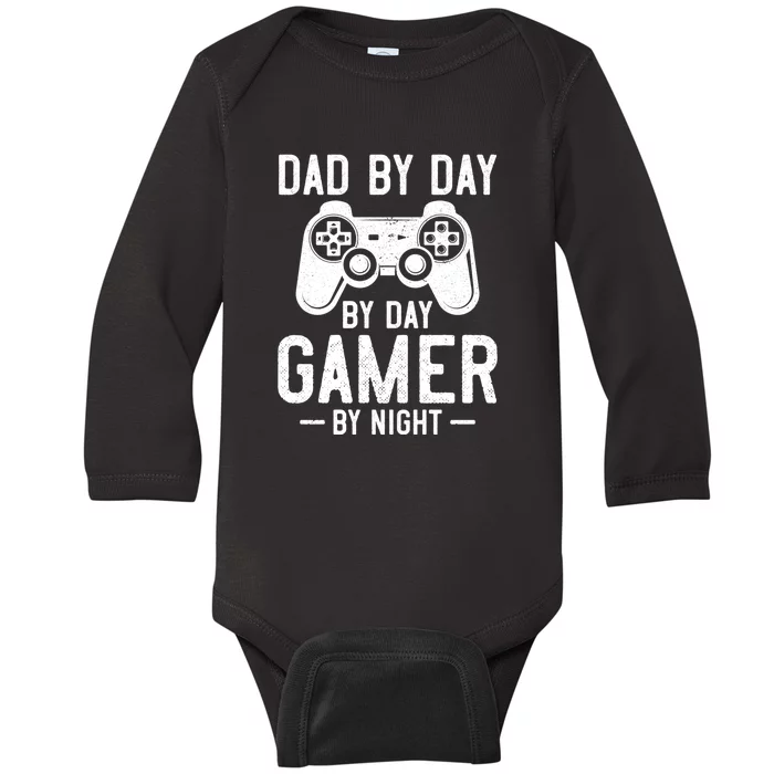 Dad By Day By Day Gamer By Night Gift Baby Long Sleeve Bodysuit