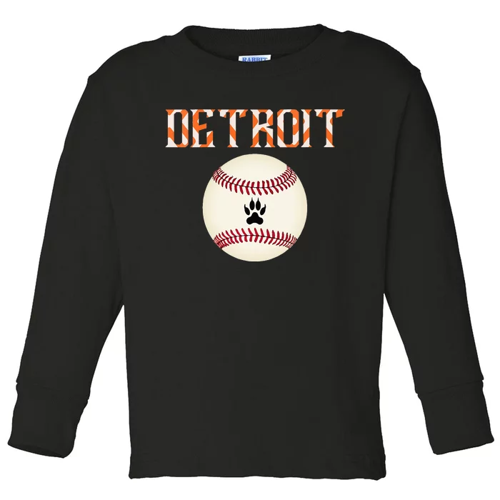 Detroit Baseball Dress Tiger Scratch And Giant Ball Toddler Long Sleeve Shirt