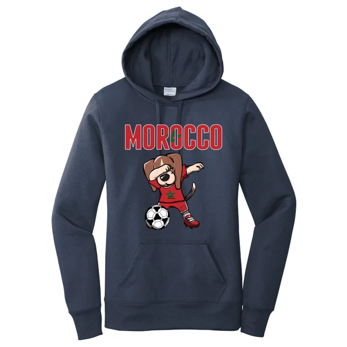 Dabbing Beagle Dog Morocco Soccer Fans Jersey Moroccan Flag Great Gift Women's Pullover Hoodie