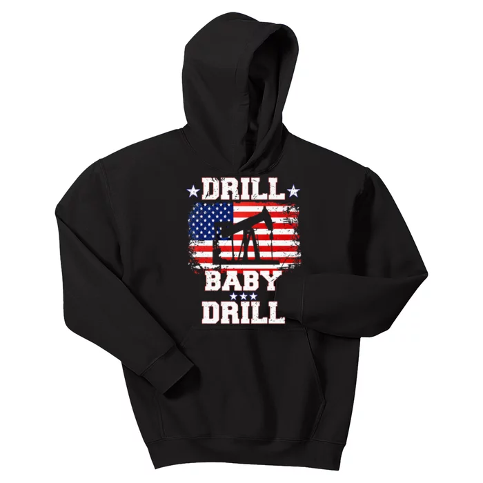 Drill Baby Drill American Flag Oilrig Oilfield Kids Hoodie