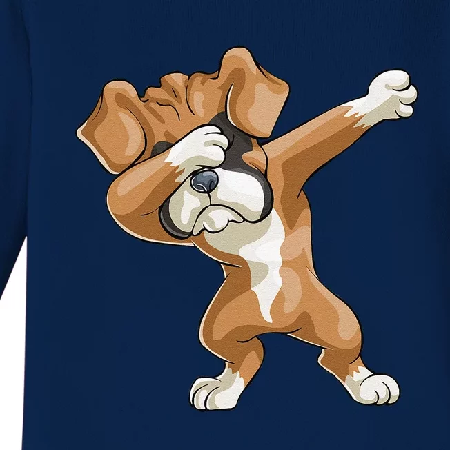 Dabbing Boxer Dog Gift Funny Dab Gift Puppy Baby Long Sleeve Bodysuit