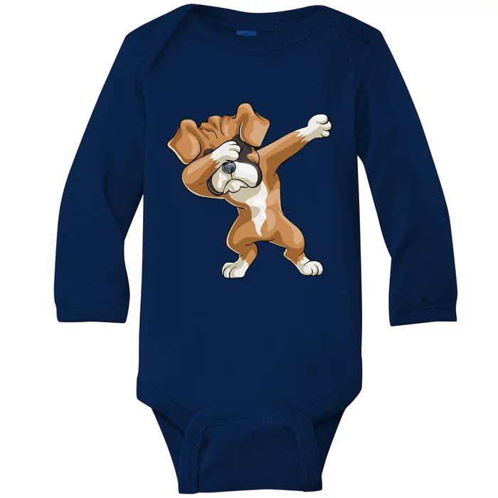 Dabbing Boxer Dog Gift Funny Dab Gift Puppy Baby Long Sleeve Bodysuit