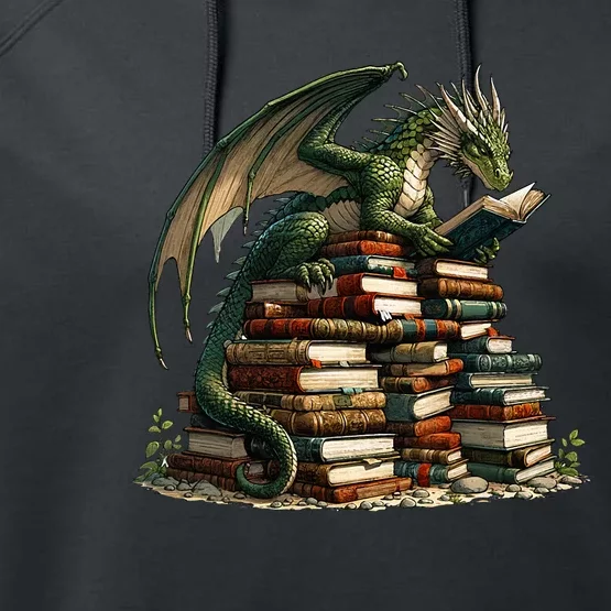 Distressed Bookworm Dragons Reading Book Dragons And Books Performance Fleece Hoodie