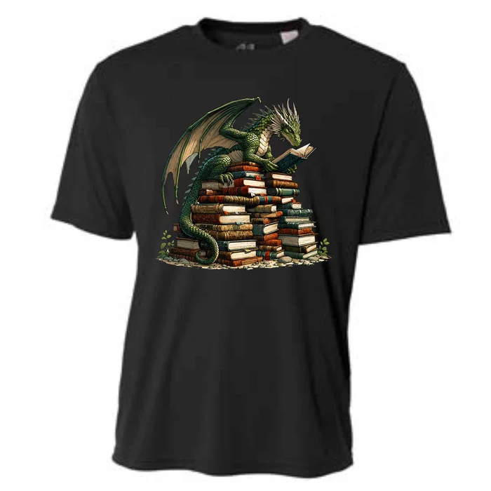 Distressed Bookworm Dragons Reading Book Dragons And Books Cooling Performance Crew T-Shirt