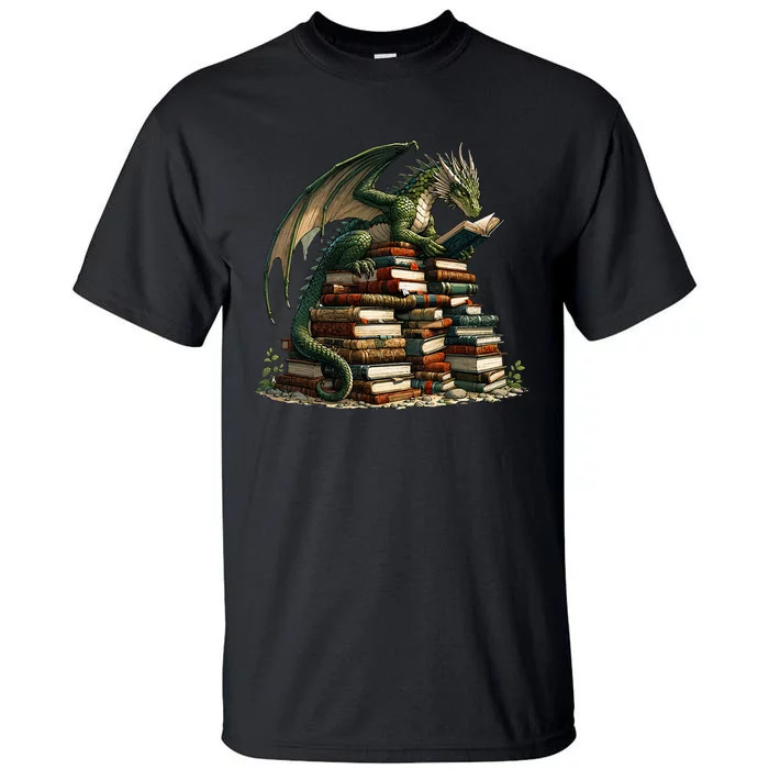 Distressed Bookworm Dragons Reading Book Dragons And Books Tall T-Shirt