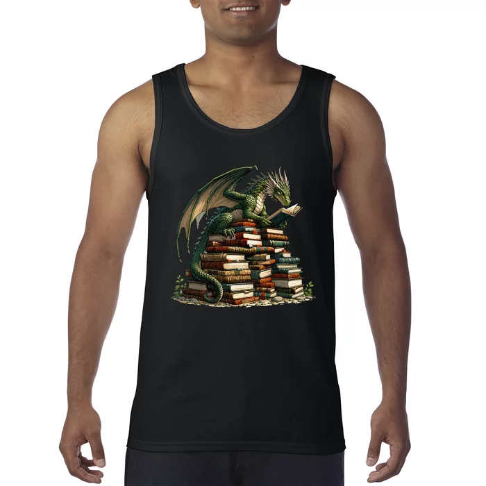 Distressed Bookworm Dragons Reading Book Dragons And Books Tank Top