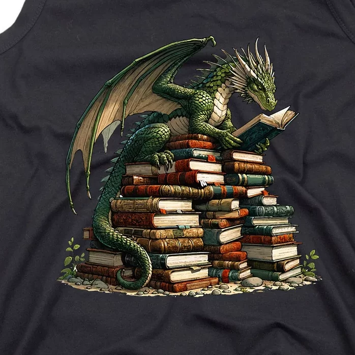 Distressed Bookworm Dragons Reading Book Dragons And Books Tank Top