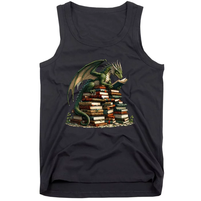 Distressed Bookworm Dragons Reading Book Dragons And Books Tank Top