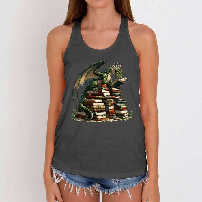 Distressed Bookworm Dragons Reading Book Dragons And Books Women's Knotted Racerback Tank