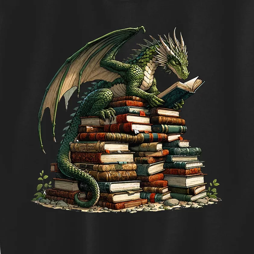 Distressed Bookworm Dragons Reading Book Dragons And Books Kids Sweatshirt