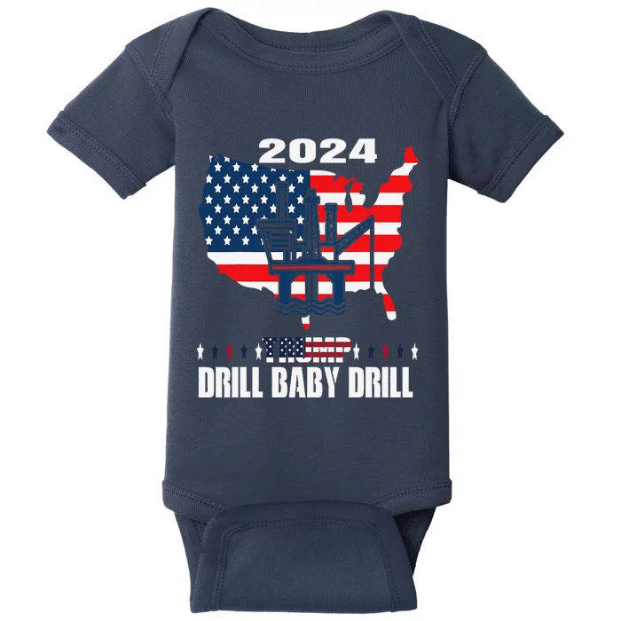 Drill Baby Drill American Flag Oilrig Oilfield Trash Baby Bodysuit