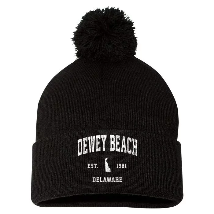 Dewey Beach Delaware De Vintage Established Athletic Sports Design Pom Pom 12in Knit Beanie