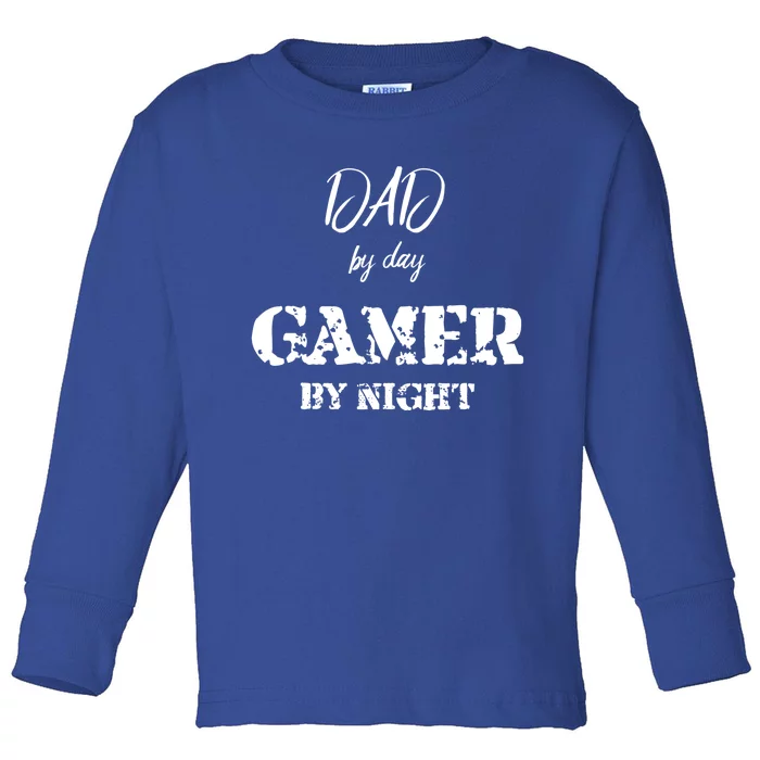 Dad By Day Gamer By Night Gift Toddler Long Sleeve Shirt