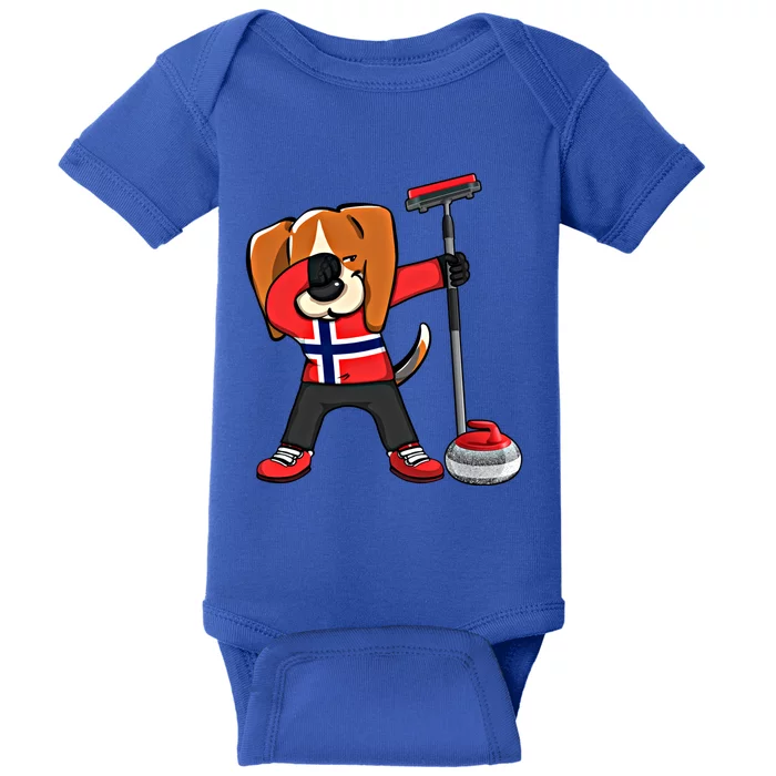 Dabbing Beagle Dog Norway Curling Lovers Jersey Winter Sport Gift Baby Bodysuit