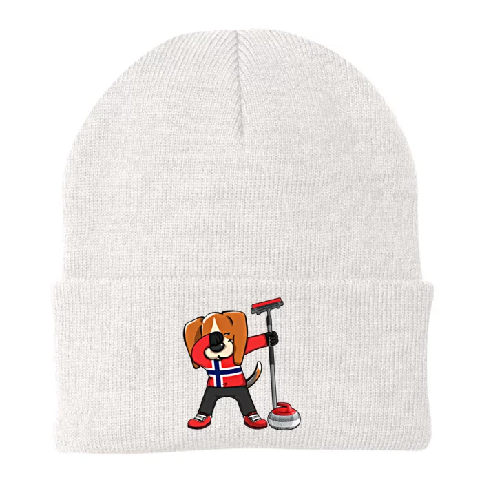 Dabbing Beagle Dog Norway Curling Lovers Jersey Winter Sport Gift Knit Cap Winter Beanie