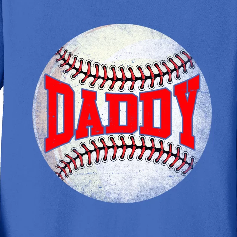 Distressed Baseball Daddy Funny Fathers Day Gift Kids Long Sleeve Shirt