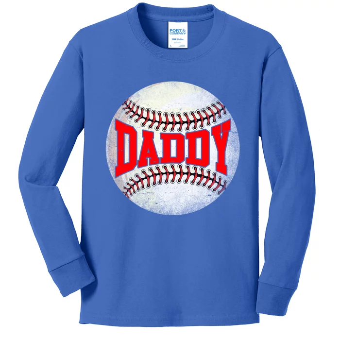 Distressed Baseball Daddy Funny Fathers Day Gift Kids Long Sleeve Shirt