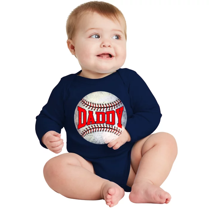 Distressed Baseball Daddy Funny Fathers Day Gift Baby Long Sleeve Bodysuit