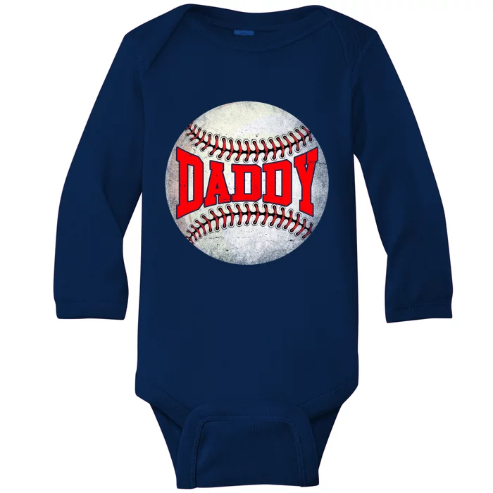 Distressed Baseball Daddy Funny Fathers Day Gift Baby Long Sleeve Bodysuit