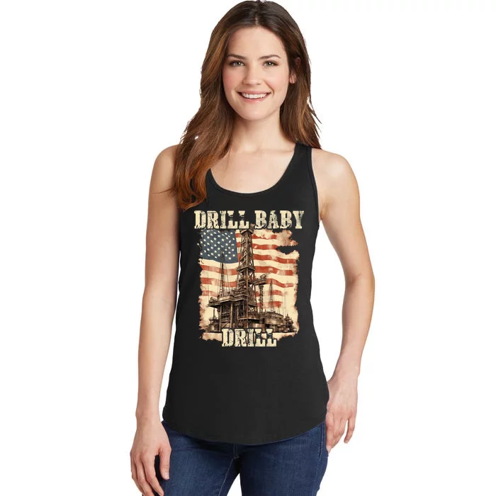 Drill Baby Drill American Flag Design Ladies Essential Tank