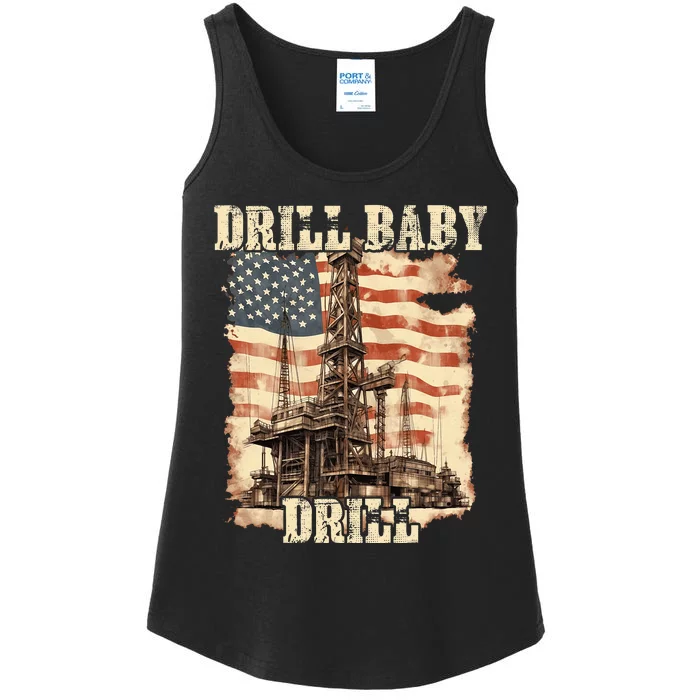 Drill Baby Drill American Flag Design Ladies Essential Tank