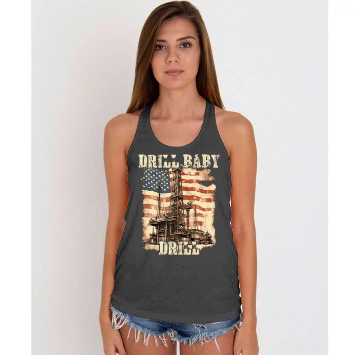 Drill Baby Drill American Flag Design Women's Knotted Racerback Tank