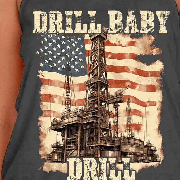 Drill Baby Drill American Flag Design Women's Knotted Racerback Tank