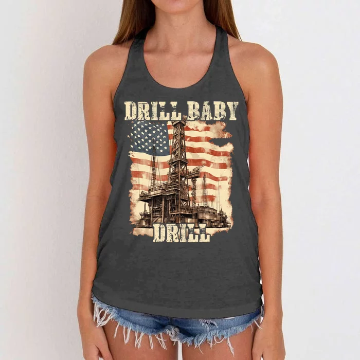 Drill Baby Drill American Flag Design Women's Knotted Racerback Tank