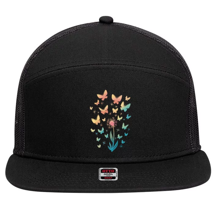 Dandelion Butterfly 7 Panel Mesh Trucker Snapback Hat