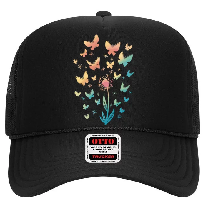 Dandelion Butterfly High Crown Mesh Trucker Hat